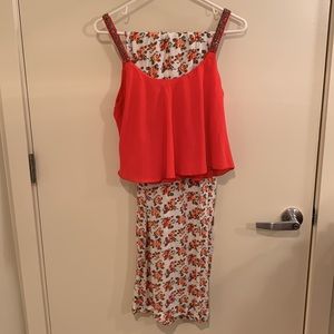 Charlotte Russe Neon Crop Coral Rose Outfit